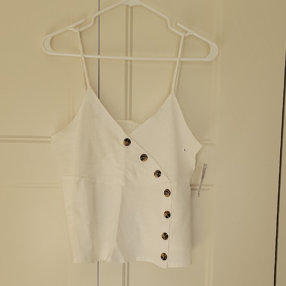NWT AE Large American Eagle Outfitters Cream Button Down Surplice Tank